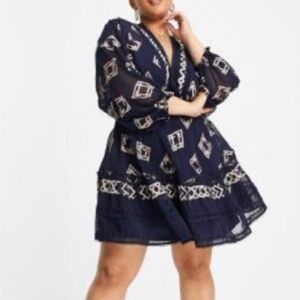 ASOS Curve Navy and Beige Geometric Dress